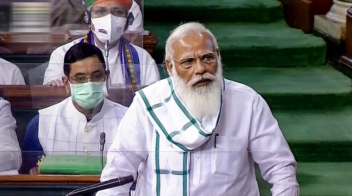 Prime Minister Narendra Modi speaks in the Lok Sabha, on the first day of the Monsoon Session of Parliament, in New Delhi (PTI)