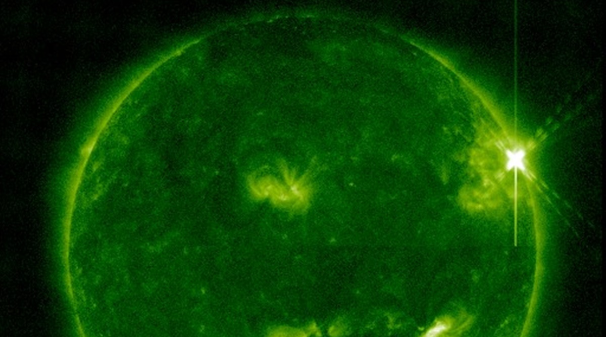 Image from Atmospheric Imaging Assembly telescope/94 Angstrom channel shows solar flare
