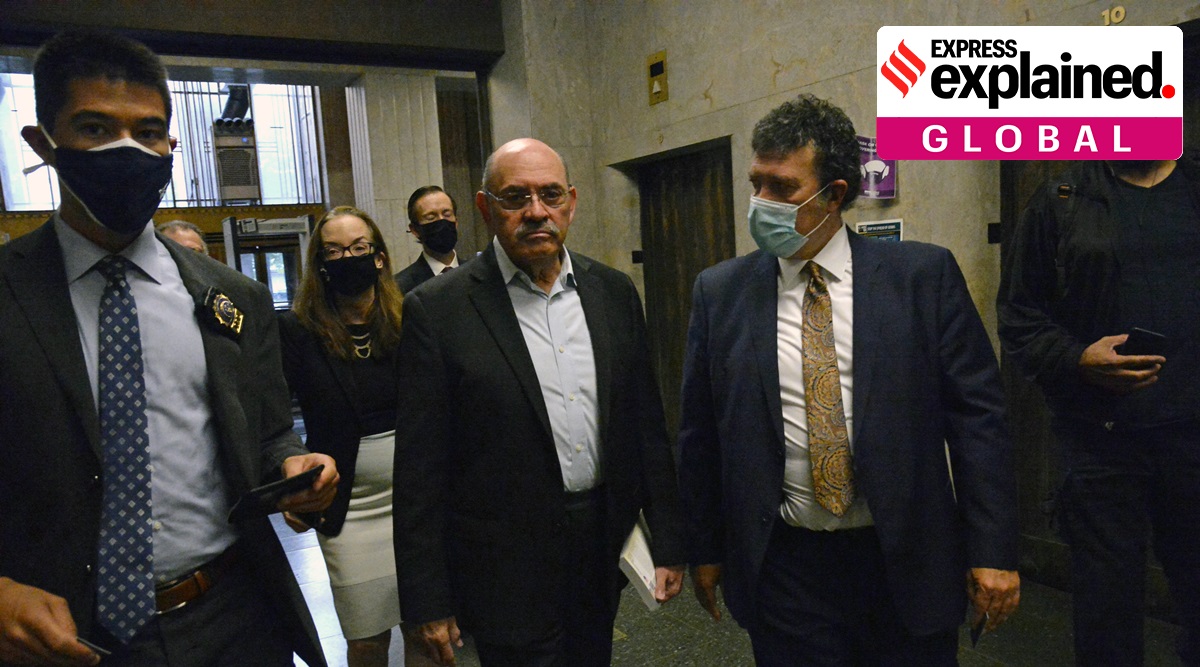 Allen Weisselberg, second from left, Donald Trump's long-serving chief financial officer, surrenders Thursday morning, July 1, 202. (Jefferson Siegel/The New York Times)