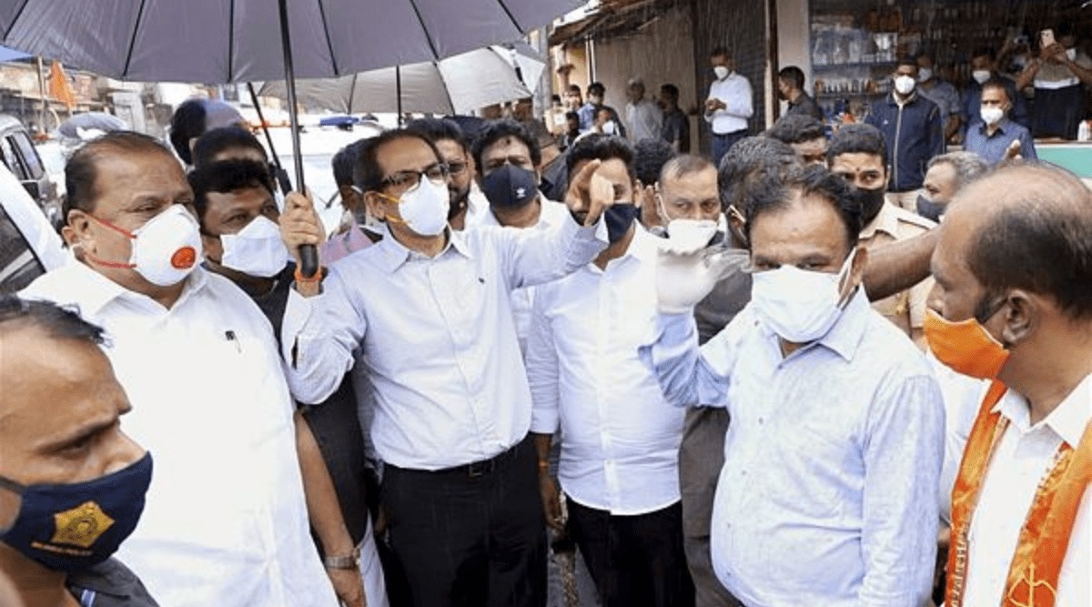 Maharashtra Chief Minister Uddhav Thackeray interacts with citizens, during a visit to flood-hit areas in Kolhapur, Friday, July 30, 2021. (PTI Photo)