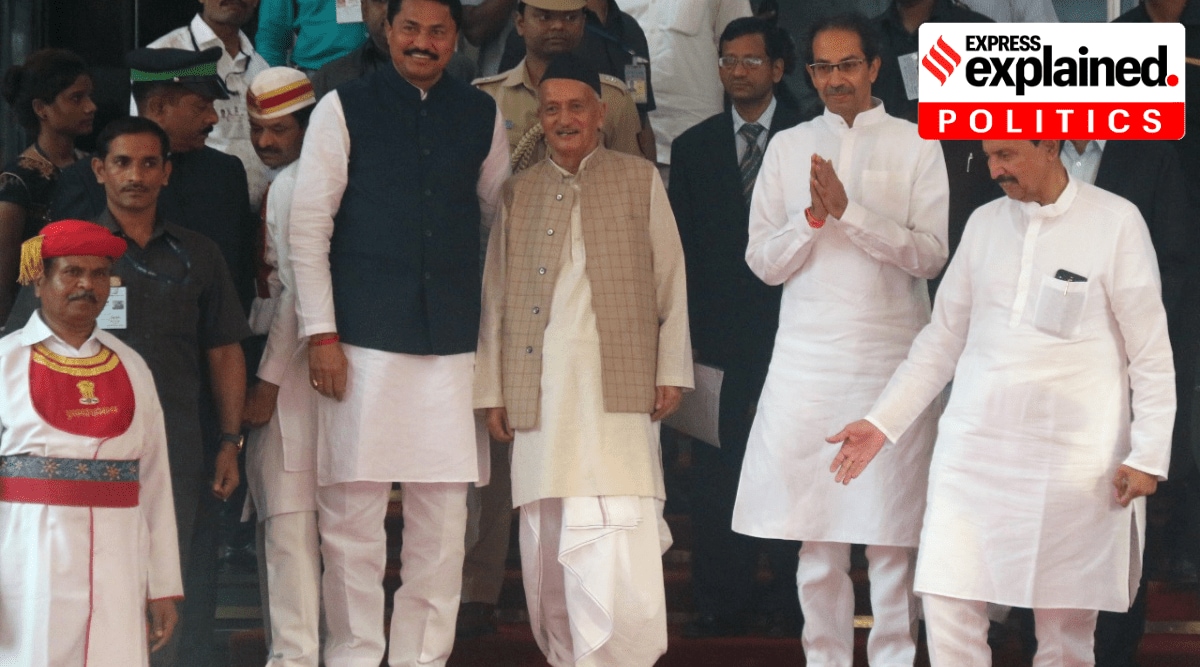 Nana Patole (left), seen here with Governor Bhagat Singh Koshyari (centre) and CM Uddhav Thackeray, resigned as Maharashtra Speaker in February. (Express Photo by Ganesh Shirsekar/File)