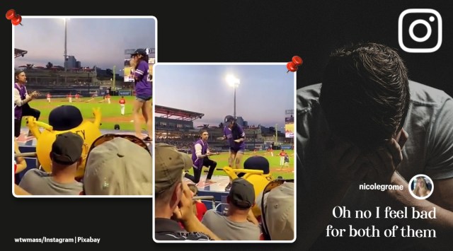 proposal gone wrong, proposal no videos, proposal fails, baseball stadium proposal, woman runs away baseball game proposal, viral videos, indian express news