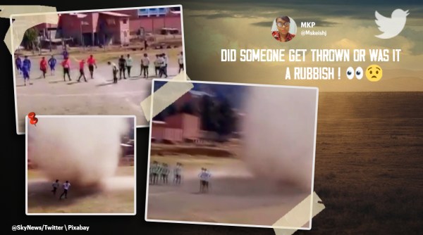 whirlwind bolivia soccer field, bolivia football match dust storm, Achocalla dust devil, Achocalla football match dust video, viral video, indian express