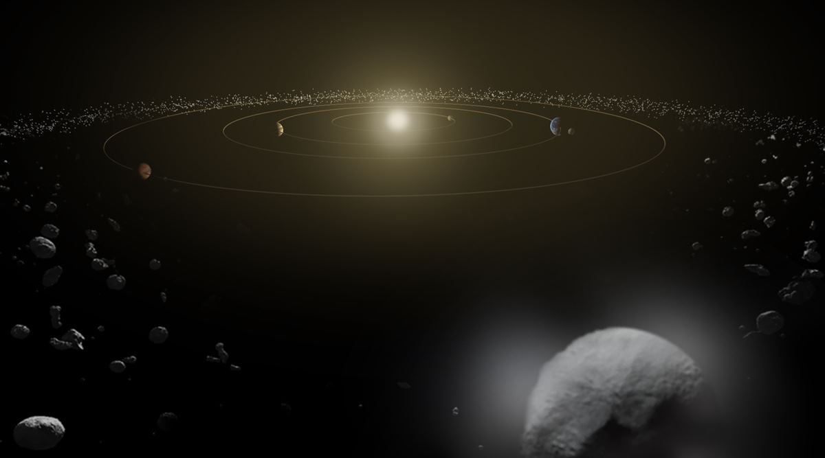 The main asteroid belt, between the orbits of Mars and Jupiter, as illustrated in this artist's conception. (ESA/ATG medialab)