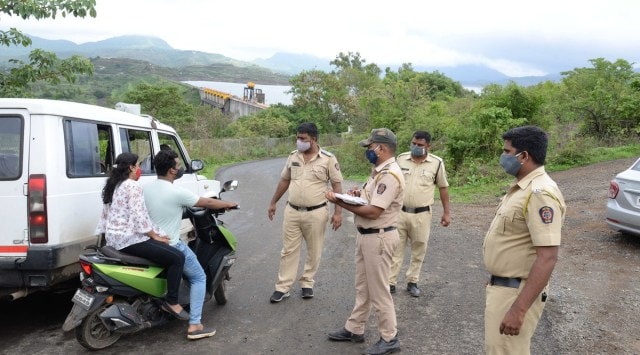 Lonavala police taking action against tourists flocking to the scenic spot despite restrictions. (Express file photo by Rajesh Stephen)