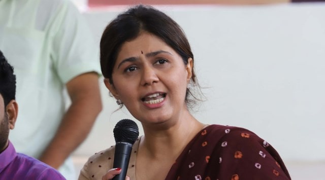 Pankaja Munde will hold a meeting with office-bearers from Beed, her home district, at her Worli office in Mumbai on Tuesday.(Express File Photo By Pavan Khengre)