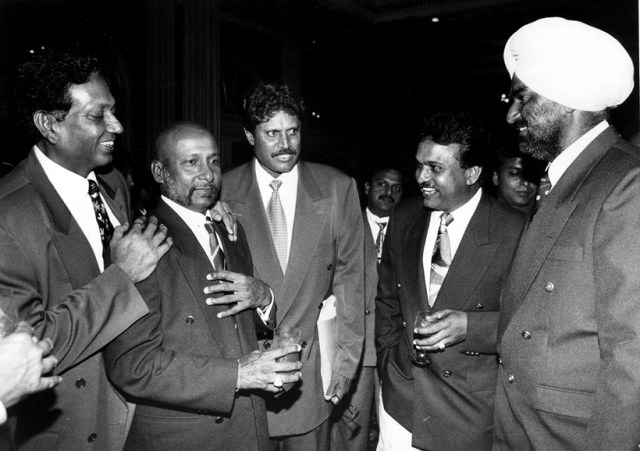 Cricketer Mohinder Amarnath, Syed Kirmani, Kapil Dev, Yashpal Sharma and Balwinder Singh Sandhu. Express archive photo by Mohan Bane on 02.05.1998 *** Local Caption *** Cricketer Mohinder Amarnath, Syed Kirmani, Kapil Dev, Yashpal Sharma and Balwinder Singh Sandhu.