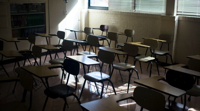 An empty classroom at a high school in Eden, N.C., Aug. 28, 2020. (Pete Kiehart/The New York Times)