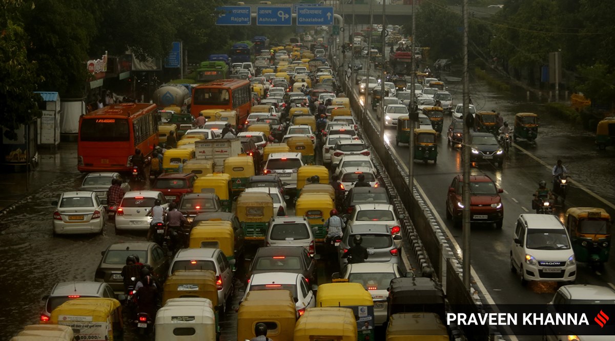 A traffic jam in New Delhi after the rains. (Express Photo: Praveen Khanna, File)