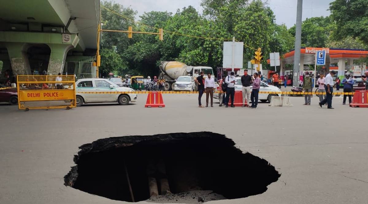Road caves in near IIT Delhi