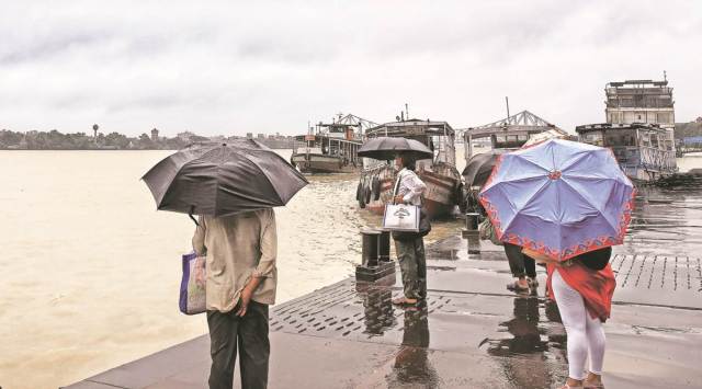Ferry services to Howrah were disrupted due to a turbulent Hooghly river after rainfall on Thursday. (Express photo by Partha Paul)
