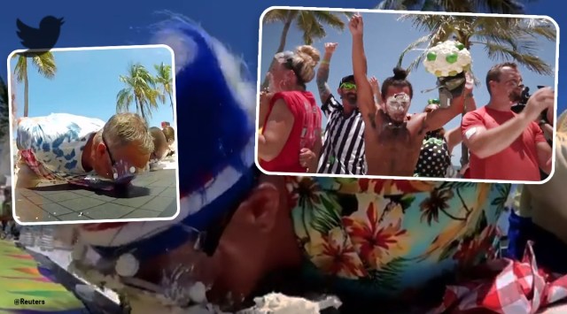 florida key lime pie eating championship viral video, pie eating competition, twitter reactions, indian express news