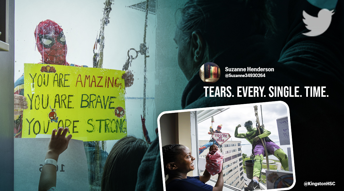 Window cleaners dress up as superheroes to cheer up children at Canada ...