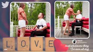 Paralyzed man uses exoskeleton suit to get down on knee to propose to  girlfriend - Good Morning America