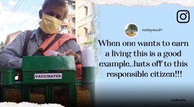 meghalaya, meghalaya street vendors vaccination drive, vaccinated tag street vendors, channawallah shillong vaccinated picture, good news, indian express