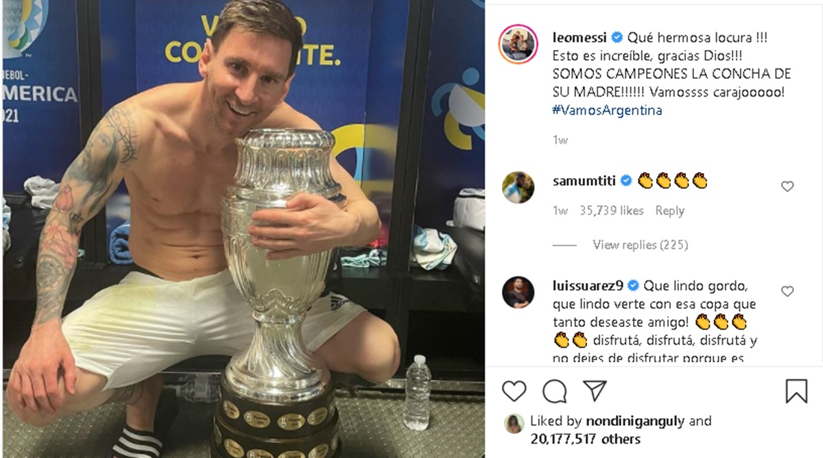 Messi S Copa America Trophy Picture Becomes Most Liked Instagram Post By An Athlete Sports News The Indian Express
