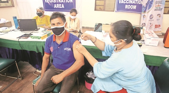 Following a sudden shortage of vaccines, the capital 
received 3.2 lakh doses on Tuesday night. (Express Photo by Amit Mehra)
