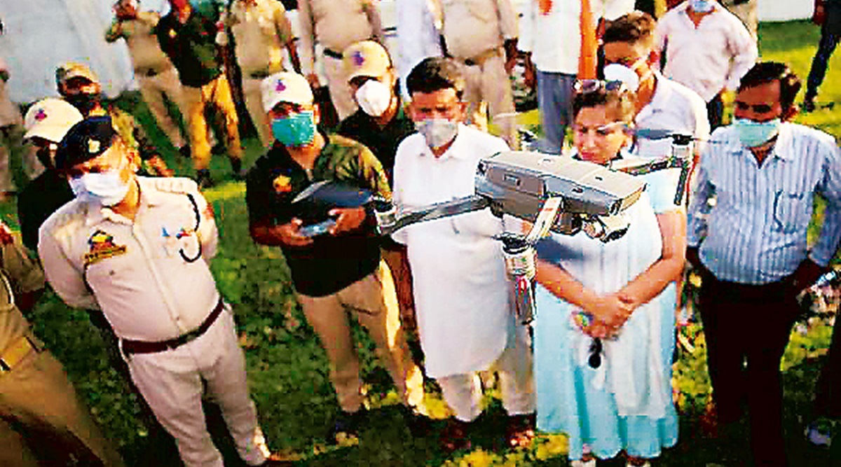 A police ‘drone awareness’ drive in Samba, Jammu. (Photo: PTI)