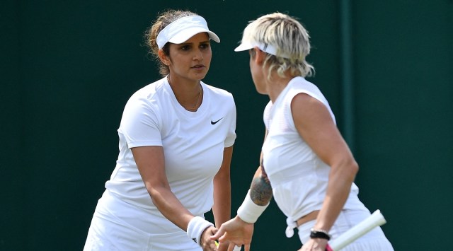 Sania Mirza and her partner Bethanie Mattek-Sands in action at Wimbledon. (File)