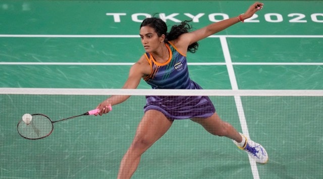 PV Sindhu in action against Denmark's Mia Blichfeldt during their women's singles last-16 badminton match at the Tokyo Olympics. (AP)