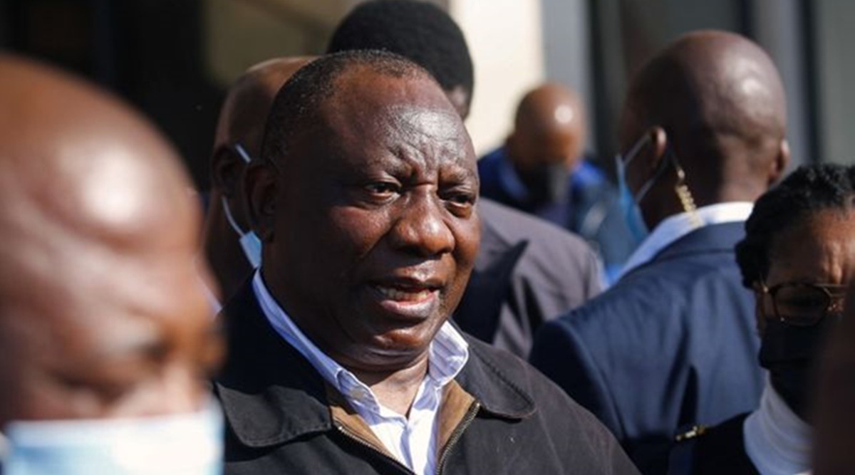 South African President Cyril Ramaphosa speaks to the media while visiting a shopping centre which was damaged after several days of looting following the imprisonment of former South Africa President Jacob Zuma in Durban