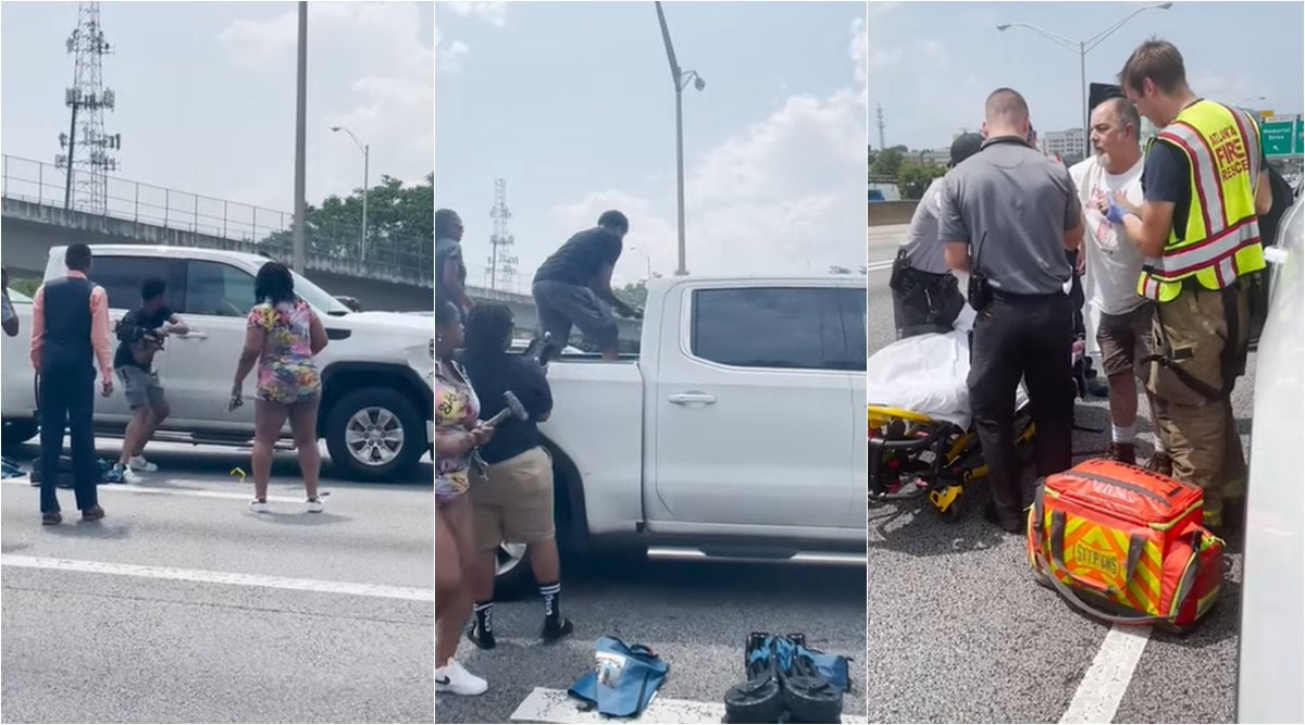 strangers help man unconscious at wheel, Samaritans help driver in medical emergency, people smash windows to help driver at wheels, indian express