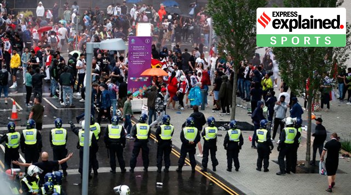 England fans and police are seen outside Wembley stadium during the match (Action Images via Reuters/Peter Cziborra)