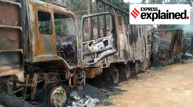 One of the trucks attacked by the new militant group on Thursday. (Express photo)