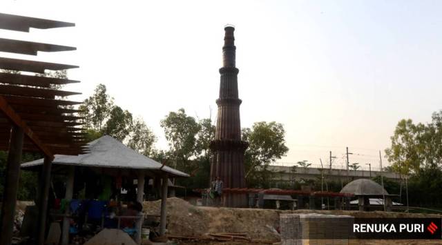 Construction of the Bharat Darshan Park, that has replicas of 17 monuments built from scrap, is nearly completed. (Express Photo)