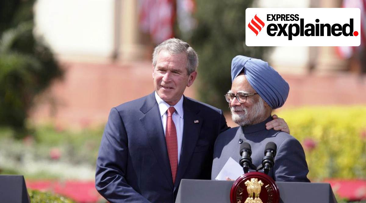 Former US President George Bush and former PM Manmohan Singh. (Express Archive)