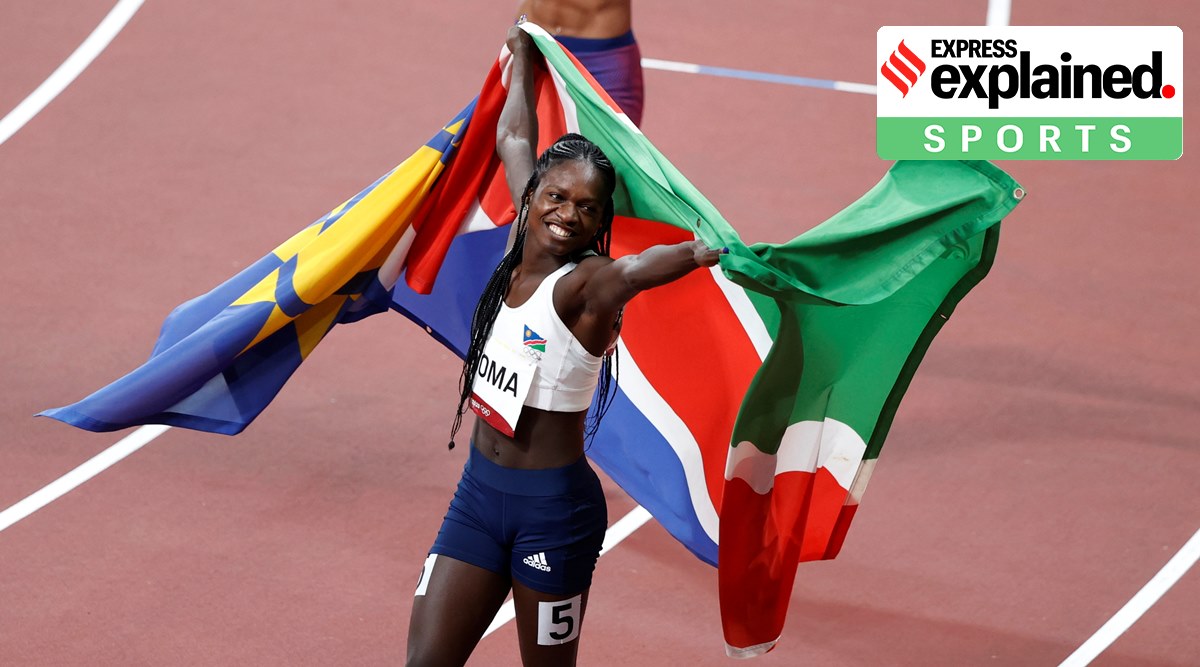 Silver medalist Christine Mboma of Namibia celebrates at the 2020 Tokyo Olympics. (Reuters Photo: Phil Noble)