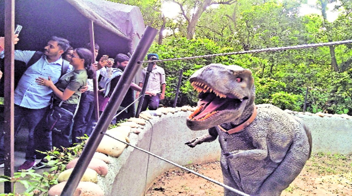 Visitors at the new theme park on Saturday. (Express Photo by Aastha Parmar)