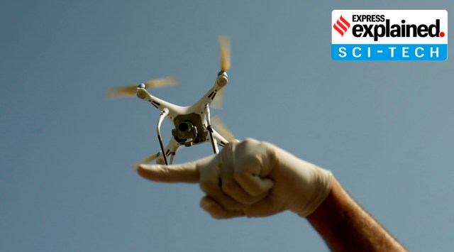 The police use drone in New Delhi amid the pandemic (Express Photo: Praveen Khanna, File)