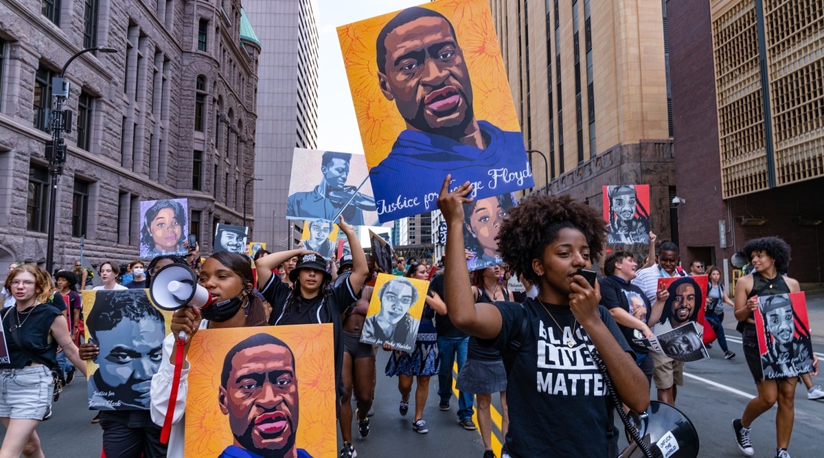 Demonstrators march through downtown Minneapolis near the Hennepin County Government Center on Friday, June 25, 2021, after Derek Chauvin's sentencing. (File/Aaron Nesheim/The New York Times)