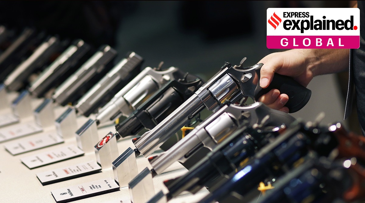 Handguns are displayed at the Smith & Wesson booth at the Shooting, Hunting and Outdoor Trade Show in Las Vegas. (AP Photo: John Locher, File)