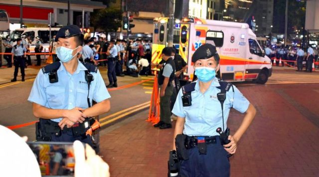 The stabbing happened last month as authorities marked the anniversary of Hong Kong's handover from Britain to China. (Miyuki Yoshioka/The Yomiuri Shimbun/AP/picture alliance)