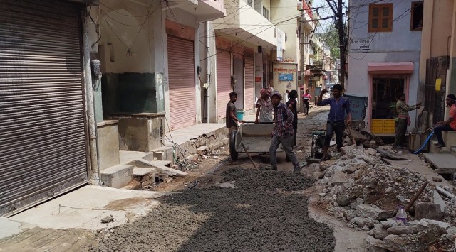 Dinanath street road construction (Express Photo)
