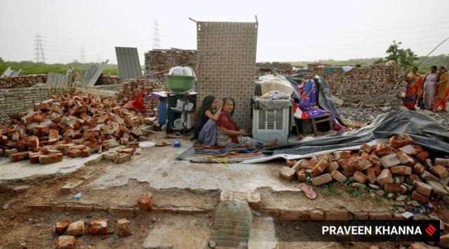 Residents of a house demolished in Khori village. (Express File Photo by Praveen Khanna)