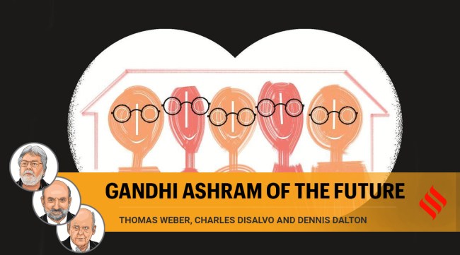 The lessons taught by Gandhi, and embodied in the Ashram, are just as important now as ever before. (Illustration by C R Sasikumar)