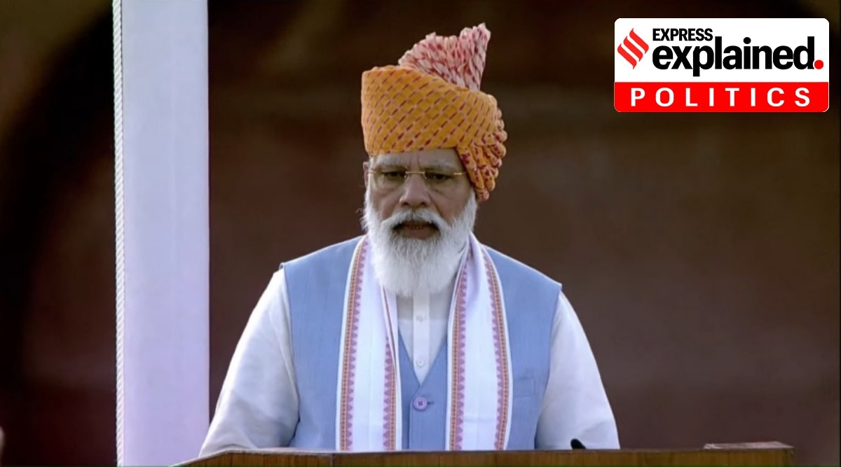 Prime Minister Narendra Modi addresses the nation from the ramparts of the iconic Red Fort for the eighth consecutive year on the occasion of India's 75th Independence Day. (Twitter/BJP4India)