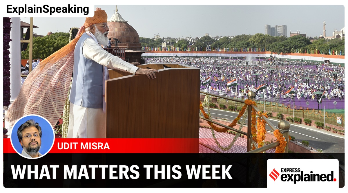 PM Modi addresses the nation from the ramparts of the Red Fort during the 75th Independence Day function, in New Delhi (PTI)