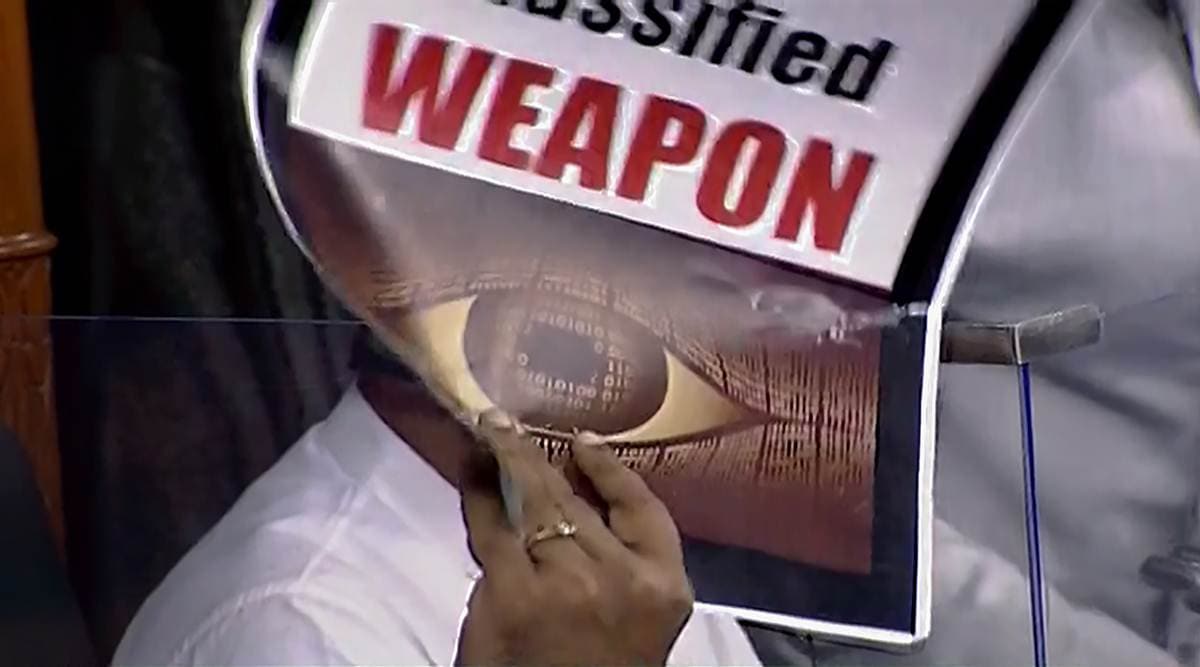 A protest against Pegasus in the recent House Session. (PTI)