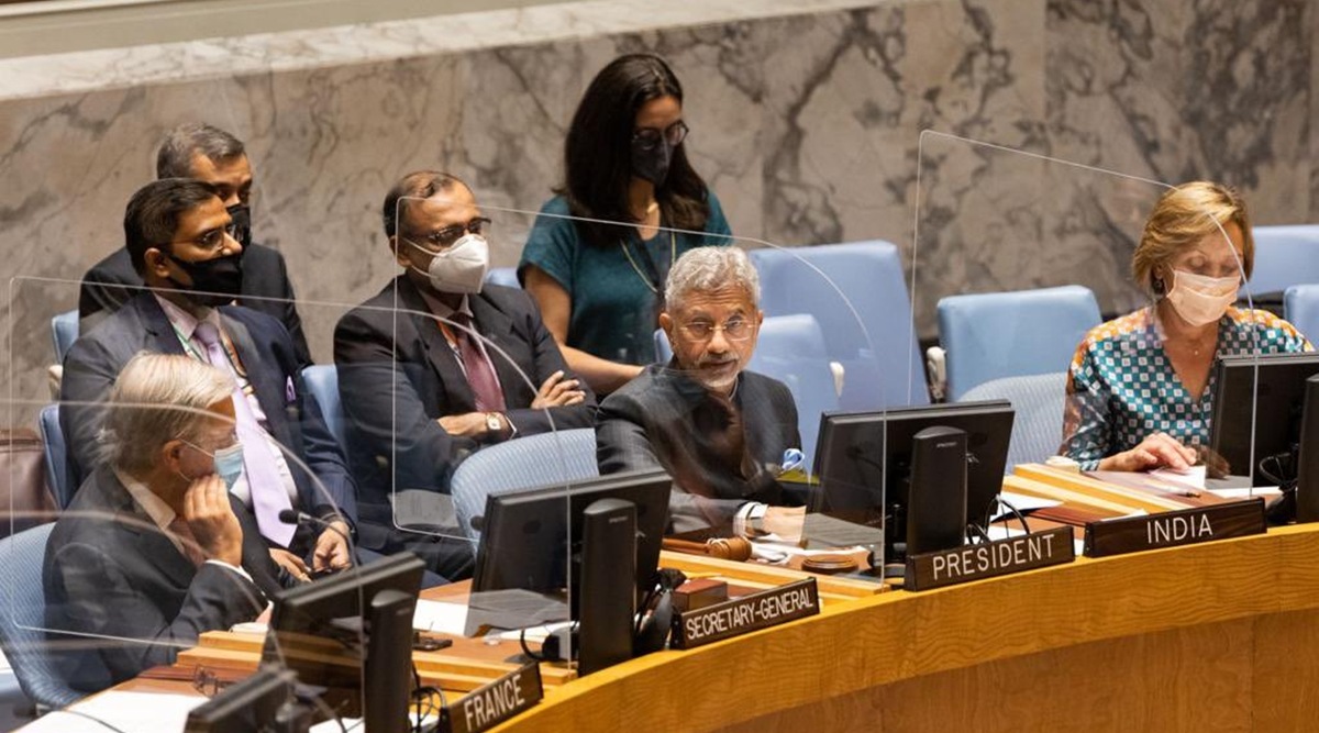 External Affairs Minister S Jaishankar at the UNSC meet. (Photo: Twitter/DrSJaishankar)