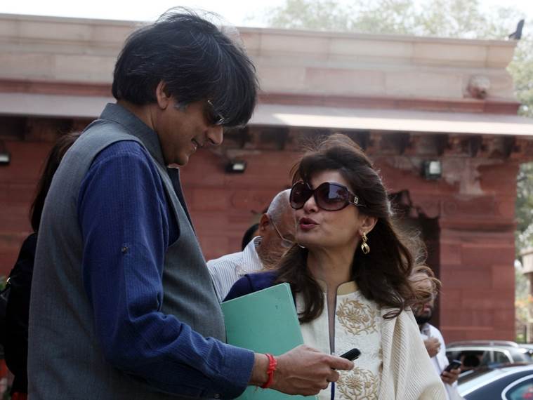 Shashi Tharoor with Sunanda Pushkar at Parliament House in 2012. FileExpress Photo