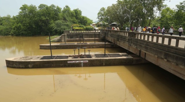 The floodgates of Sukhna Lake were last opened on August 9 this year when the water level reached 1162.5 feet, within breathing distance of the danger mark that is set at 1163 feet. (Express Photo by Kamleshwar Singh)