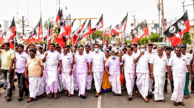 The AIADMK legislators staged a ‘road-roko’ (block the streets) and said the DMK government is acting with a political vendetta. (Twitter/FarukAdmk)