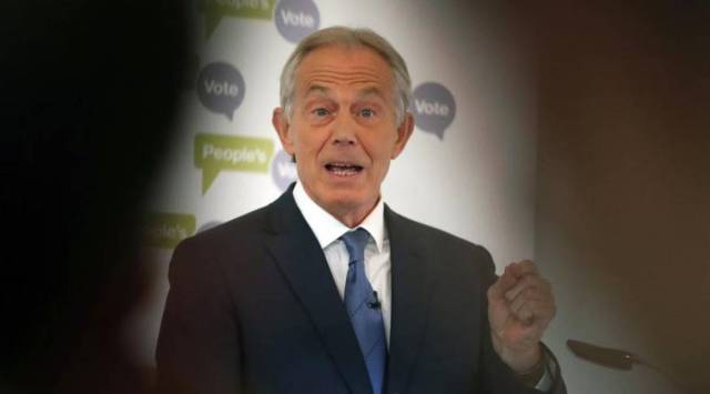 In this Friday, December 14, 2018 file photo, Britain's former Prime Minister Tony Blair makes a speech on Brexit at the British Academy in London. In a lengthy essay posted on his website late Saturday Aug. 21, 2021, Tony Blair, the British prime minister who deployed troops to Afghanistan 20 years ago after the 9/11 attacks, says the U.S. decision to withdraw from the country has “every Jihadist group round the world cheering.” (AP Photo/File)