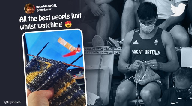 UK gold medalist Tom Daley knits watching Olympic springboard final, tokyo olymcis 2020, tokyo olymcis 2020 twitter moments, tokyo olymcis 2020 funny moments, trending, indian express, indian express news