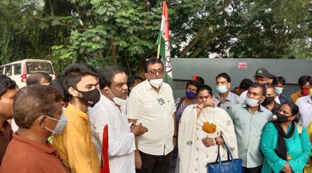 Pic: Bratya Basu speaks to media. (Express photo: Debraj Deb)

