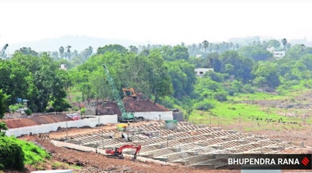 Construction of the Narmada Ghat over in Gora village is over. (Express Photo by Bhupendra Rana)